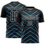 Personalized Black Panther Soccer Jersey with Blue-White Stripes, Sublimation Design, Size 2 Personalized Black Panther Blue-White