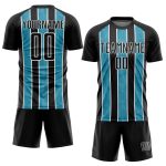 Personalized Black Panther Soccer Jersey - Blue and White Stripes Sublimation Uniform Personalized Black Panther Blue-White