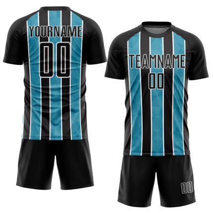 Custom Black Panther Soccer Jersey with Blue-White Stripes | Personalized Name and Number Uniform Personalized Black Panther