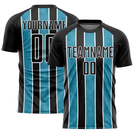 Custom Black Panther Soccer Jersey with Blue-White Stripes | Personalized Name and Number Uniform Personalized Black Panther