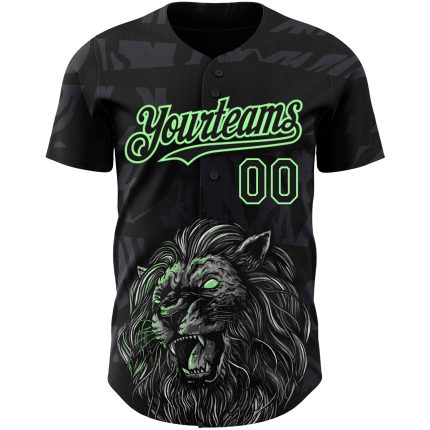 Personalized 3D Lion Baseball Jersey with Custom Name and Number, Black Pea Green Design, Authentic Team Gear Personalized