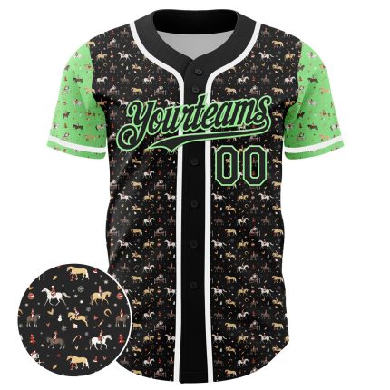 Custom Name and Number Black Green-White 3D Pattern Rodeo Cowboy Baseball Jersey - Personalized Team Apparel Personalized