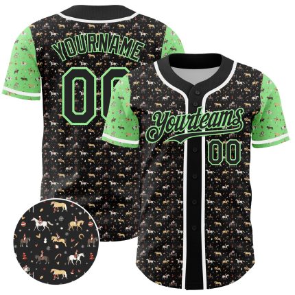 Custom Name and Number Black Green-White 3D Pattern Rodeo Cowboy Baseball Jersey - Personalized Team Apparel Personalized