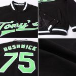 Personalized Black Varsity Letterman Jacket Green-White Full-Snap Bomber Personalized Black Pea Green-White Bomber Full-Snap