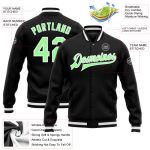 Personalized Black Varsity Letterman Jacket Green-White Full-Snap Bomber Personalized Black Pea Green-White Bomber Full-Snap