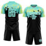 Personalized Black Green-White Geometric Soccer Uniform Jersey for Sublimation Personalized Black Pea Green-White Geometric