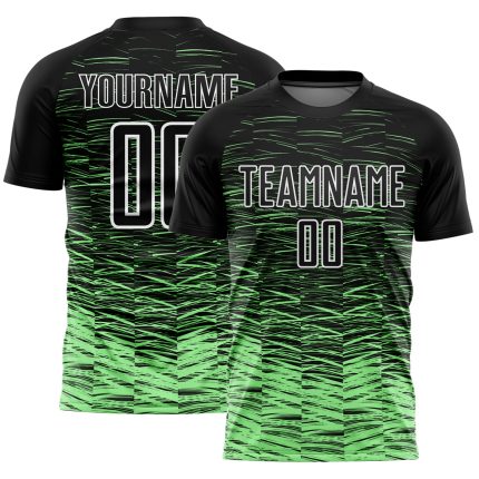 Custom Name and Number Soccer Jersey - Personalized Black Pea Green-White Line Sublimation Uniform Personalized Black Pea