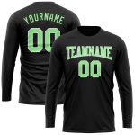 Custom Black Performance T-Shirt with Green and White Long Sleeves for Men Personalized Black Pea Green-White Long Sleeve