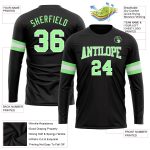 Custom Black Performance T-Shirt with Green and White Long Sleeves for Men Personalized Black Pea Green-White Long Sleeve