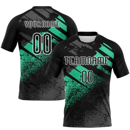 Personalized Volleyball Uniform Jersey - Black Pea Green White Splash Sublimation Design Personalized Black Pea Green-White