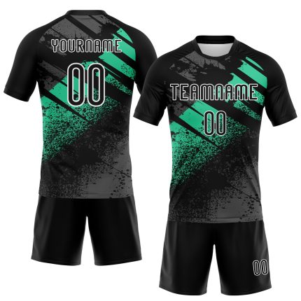 Personalized Volleyball Uniform Jersey - Black Pea Green White Splash Sublimation Design Personalized Black Pea Green-White