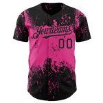 Personalized 3D Abstract Splatter Grunge Art Baseball Jersey in Black and Pink Personalized Black Pink 3D Abstract Splatter