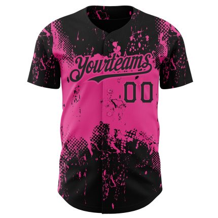 Personalized 3D Abstract Splatter Grunge Art Baseball Jersey in Black and Pink Personalized Black Pink 3D Abstract Splatter