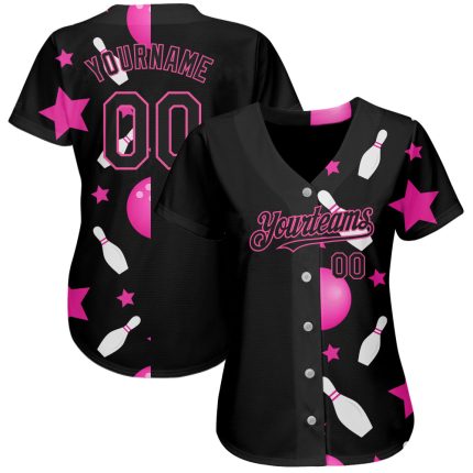 Personalized Black Pink 3D Baseball Jersey for Bowling - Unique Design, Customizable, Great for Fans Personalized Black Pink