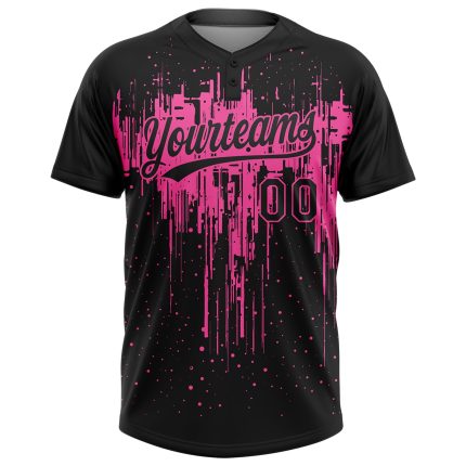 Personalized 3D Dripping Splatter Art Black Pink Unisex Softball Jersey - Two-Button Design Personalized Black Pink 3D Dripping