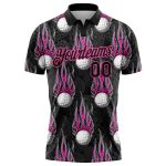 Personalized 3D Firefly Golf Polo Shirt in Black Pink for Performance Golf Personalized Black Pink 3D Firely Golf Ball Performance
