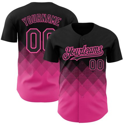 Personalized 3D Gradient Black Pink Baseball Jersey in Square Shapes Personalized Black Pink 3D Gradient Square Shapes Baseball