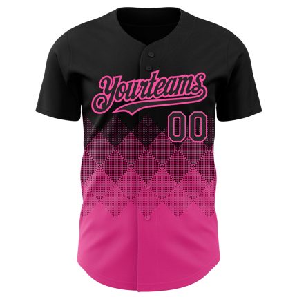 Personalized 3D Gradient Black Pink Baseball Jersey in Square Shapes Personalized Black Pink 3D Gradient Square Shapes Baseball