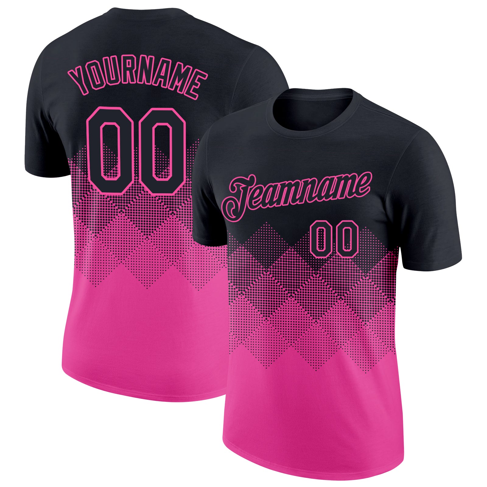 Personalized Black Pink 3D Gradient T-Shirt for Performance, Stylish Square Shapes Design Personalized Black Pink 3D Gradient