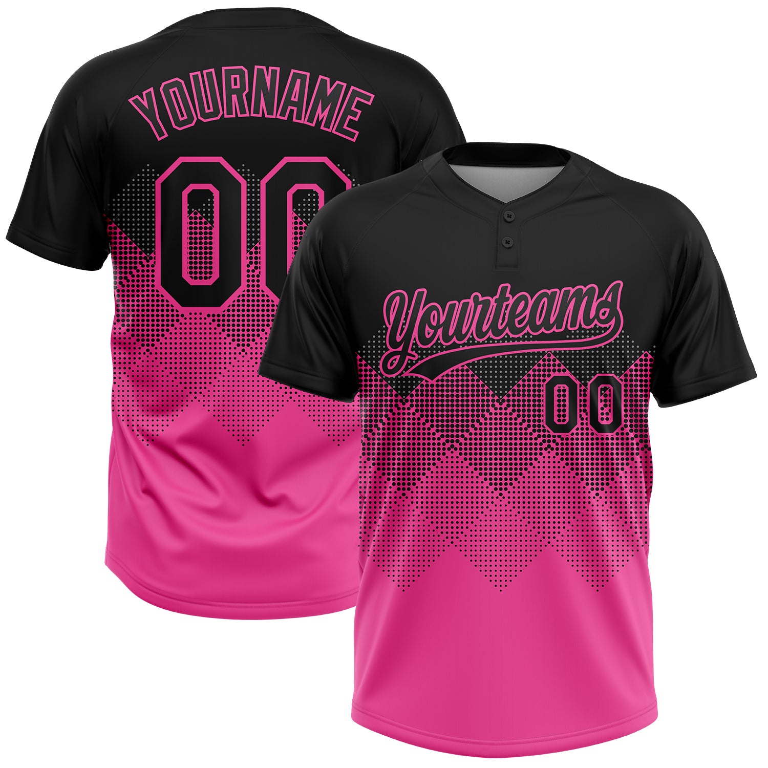 Personalized Black Pink 3D Gradient Two-Button Unisex Softball Jersey Personalized Black Pink 3D Gradient Square Shapes Two-Button