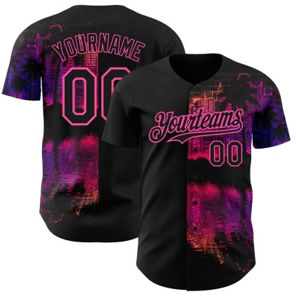 Personalized 3D Black Pink Hawaii Palm Trees Baseball Jersey for Men and Women Personalized Black Pink 3D Hawaii Palm Trees