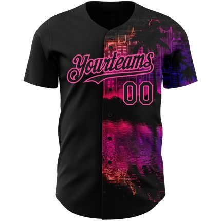 Personalized 3D Black Pink Hawaii Palm Trees Baseball Jersey for Men and Women Personalized Black Pink 3D Hawaii Palm Trees