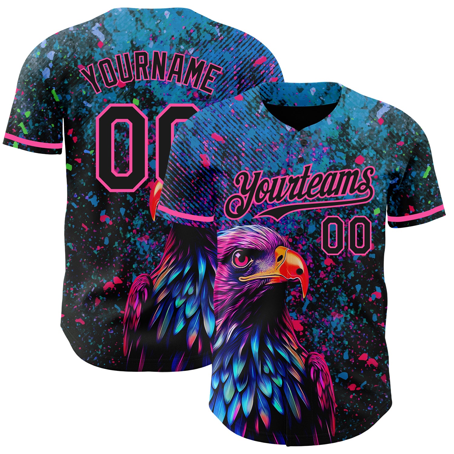 Personalized 3D Black Pink Holi Festival Baseball Jersey - Unique Color Powder Design Personalized Black Pink 3D Holi Festival
