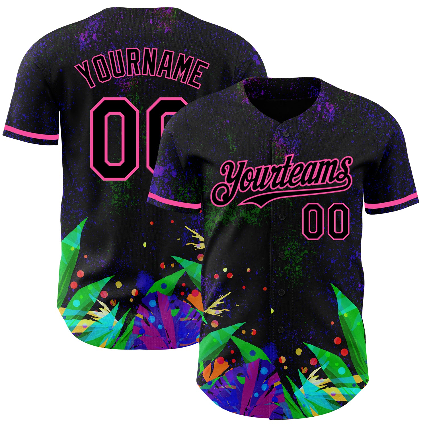 Personalized 3D Holi Festival Color Powder Baseball Jersey - Black Pink Design Personalized Black Pink 3D Holi Festival Color
