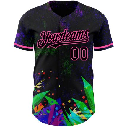 Personalized 3D Holi Festival Color Powder Baseball Jersey - Black Pink Design Personalized Black Pink 3D Holi Festival Color
