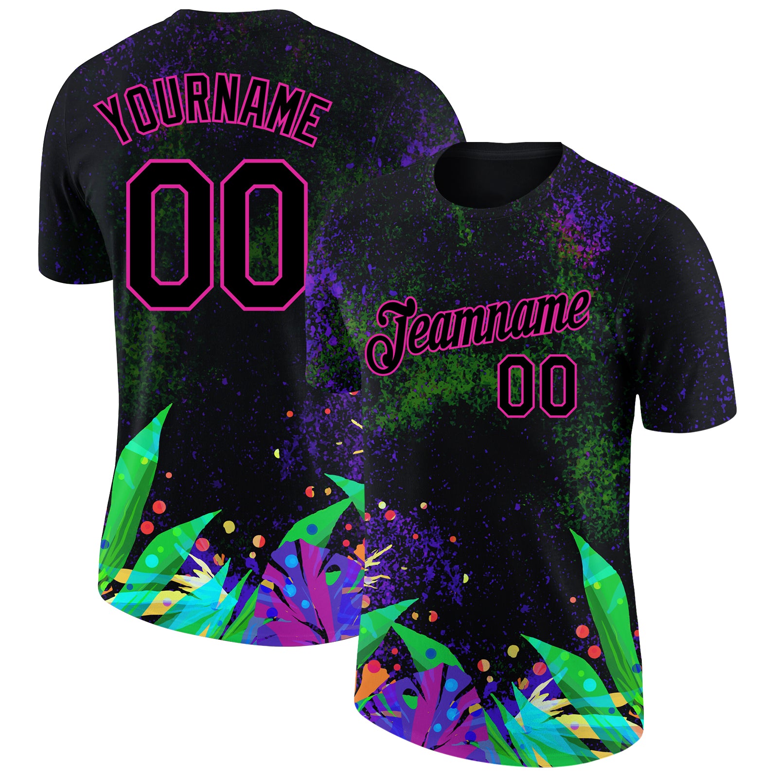 Personalized 3D Holi Festival Color Powder T-Shirt - Black Pink Performance Tee Personalized Black Pink 3D Holi Festival