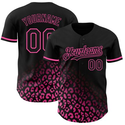 Personalized 3D Leopard Print Baseball Jersey in Black Pink for Fashion Lovers Personalized Black Pink 3D Leopard Print Fade