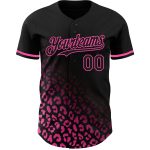 Personalized 3D Leopard Print Baseball Jersey in Black Pink for Fashion Lovers Personalized Black Pink 3D Leopard Print Fade