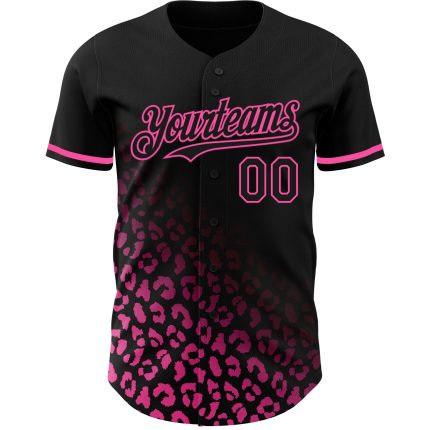 Personalized 3D Leopard Print Baseball Jersey in Black Pink for Fashion Lovers Personalized Black Pink 3D Leopard Print Fade