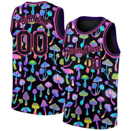 Personalized Psychedelic Black Pink 3D Magic Mushrooms Basketball Jersey Personalized Black Pink 3D Magic Mushrooms Psychedelic