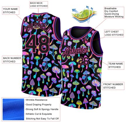 Personalized Psychedelic Black Pink 3D Magic Mushrooms Basketball Jersey Personalized Black Pink 3D Magic Mushrooms Psychedelic