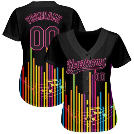 Custom Black Pink 3D Music Festival Soundwave Baseball Jersey - Unique Music Apparel Personalized Black Pink 3D Music Festival