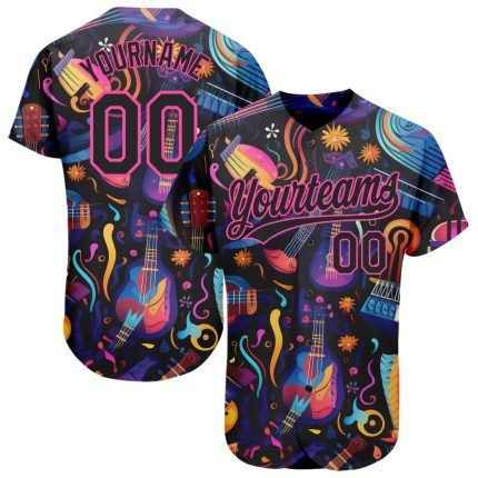 Personalized 3D Music Festival Baseball Jersey - Black Pink Musical Instruments Design Personalized Black Pink 3D Music Festival