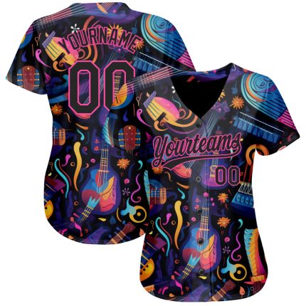 Personalized 3D Music Festival Baseball Jersey - Black Pink Musical Instruments Design Personalized Black Pink 3D Music Festival