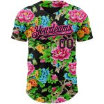 Personalized Big Flower Black Pink 3D Baseball Jersey for Northeast China Personalized Black Pink 3D Northeast China Big