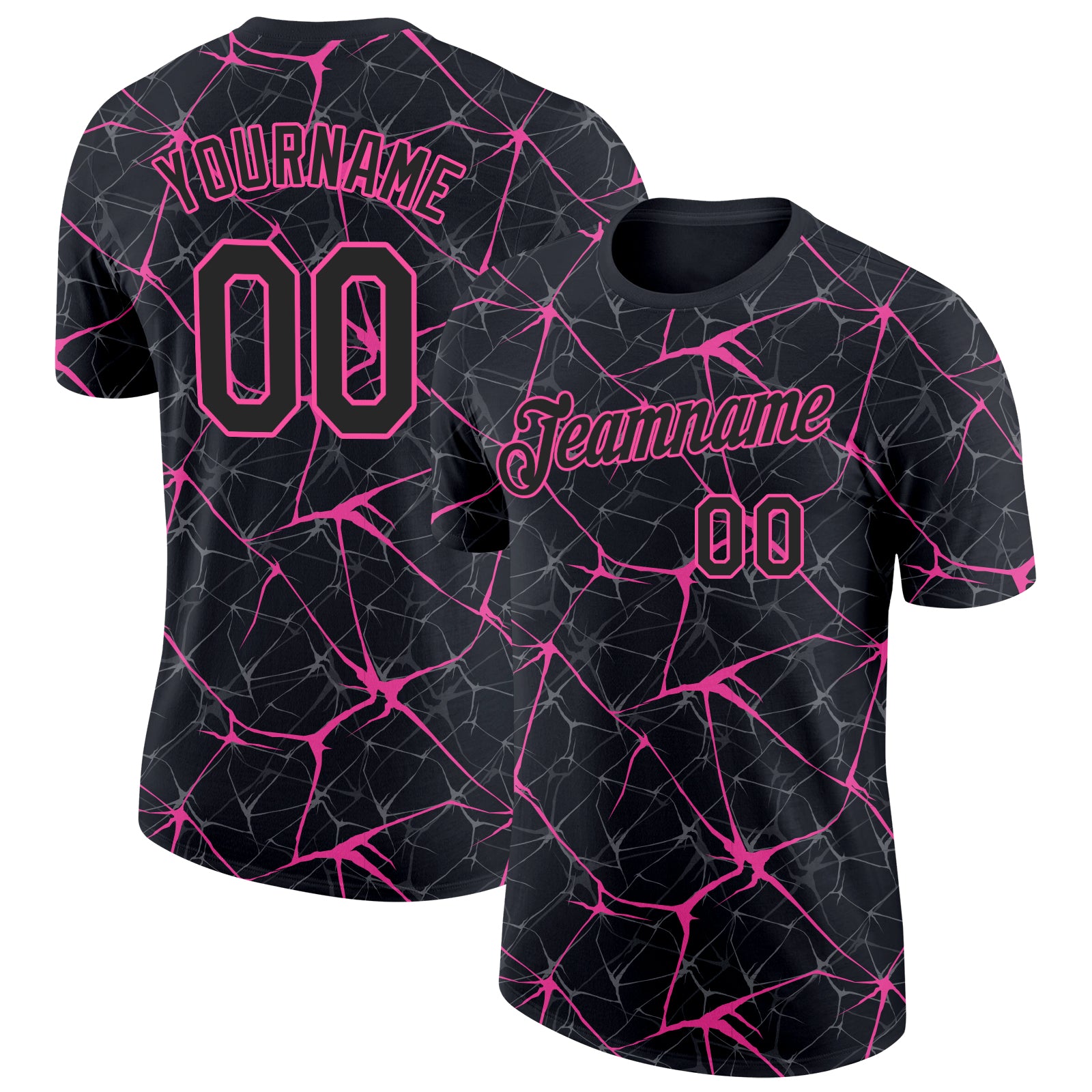 Custom Name and Number Personalized Black Pink 3D Pattern T-Shirt Abstract Network Design Performance Tee Personalized Black