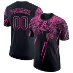 Custom Name & Number Abstract 3D Pattern Performance T-Shirt - Personalized Black Pink Sharp Shape Design Personalized Black