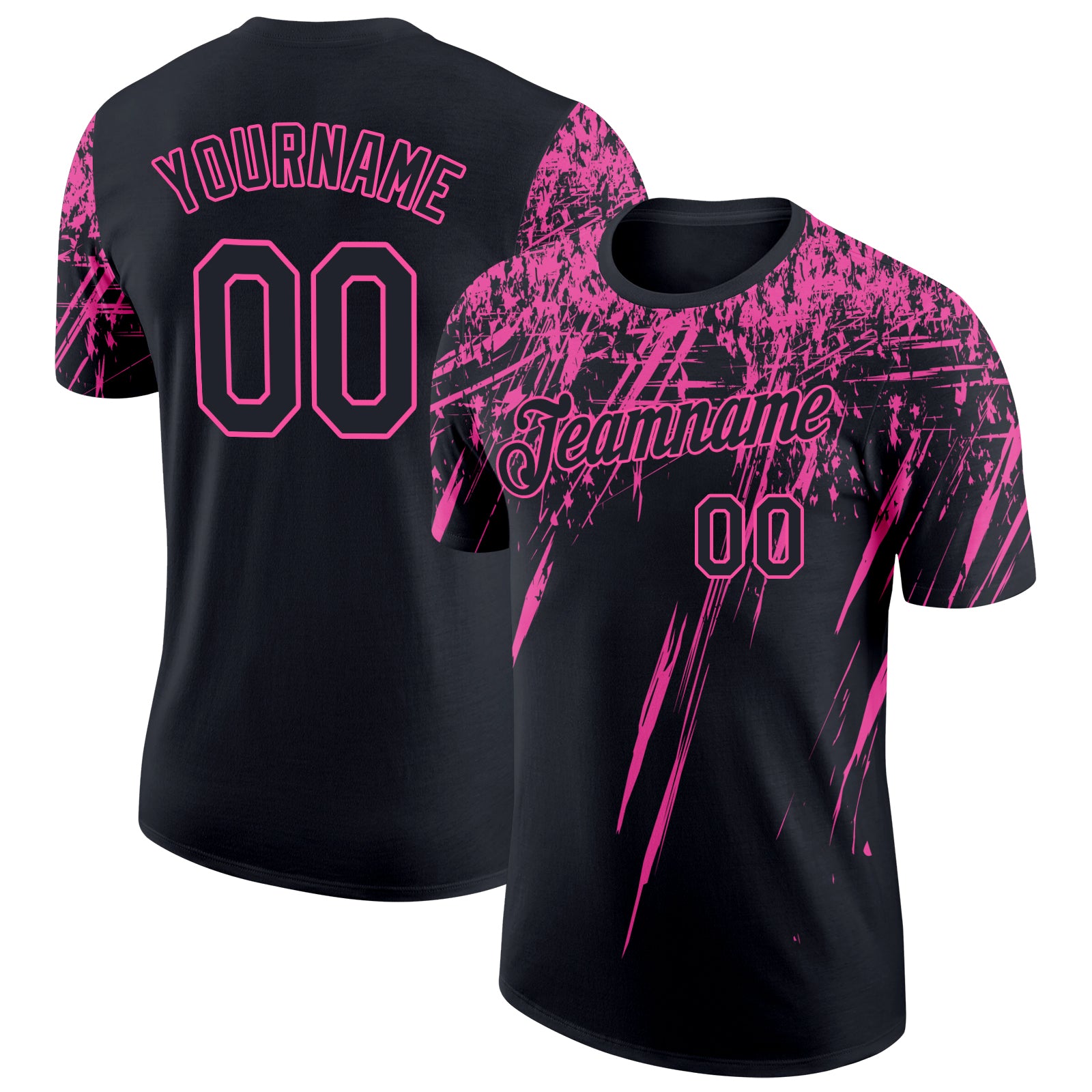 Custom Name & Number Abstract 3D Pattern Performance T-Shirt - Personalized Black Pink Sharp Shape Design Personalized Black