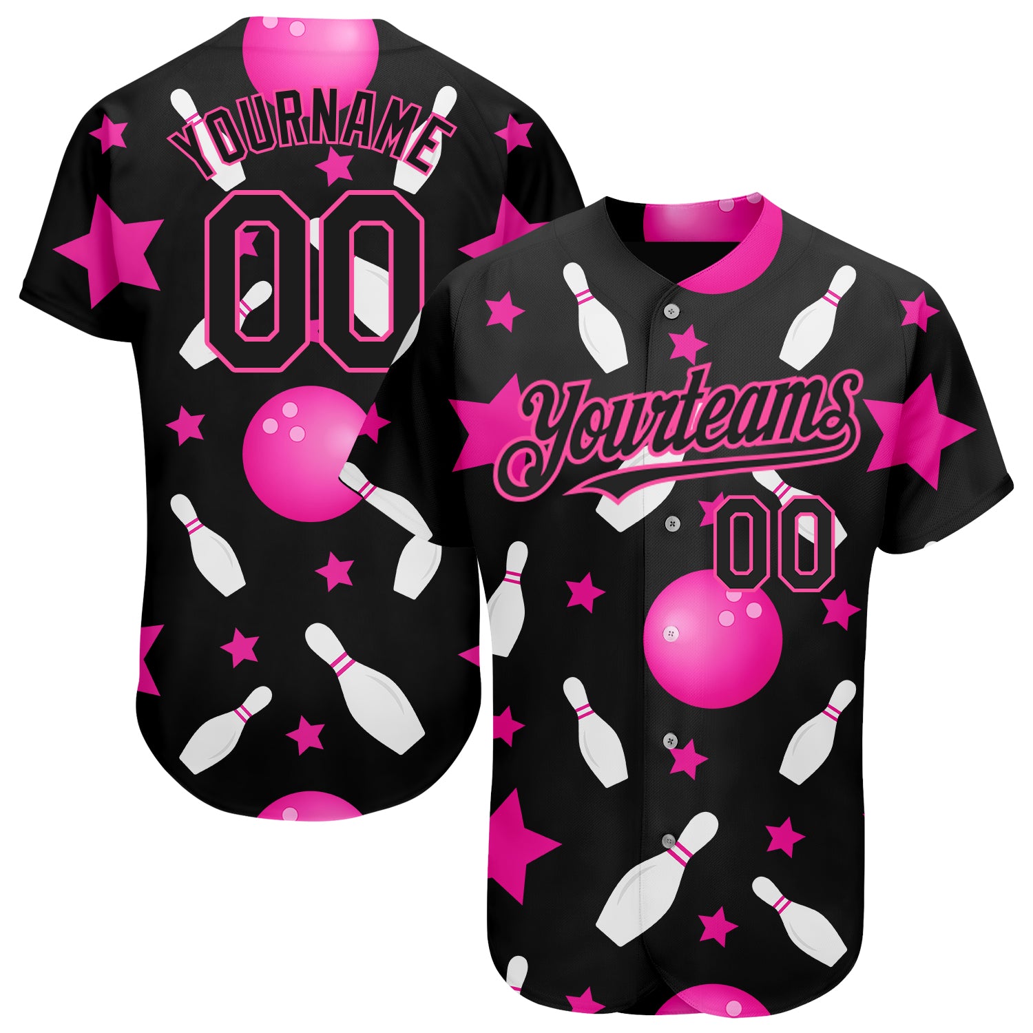 Custom Name and Number Baseball Jersey - Personalized Black Pink 3D Pattern Design Bowling Team Apparel Personalized Black
