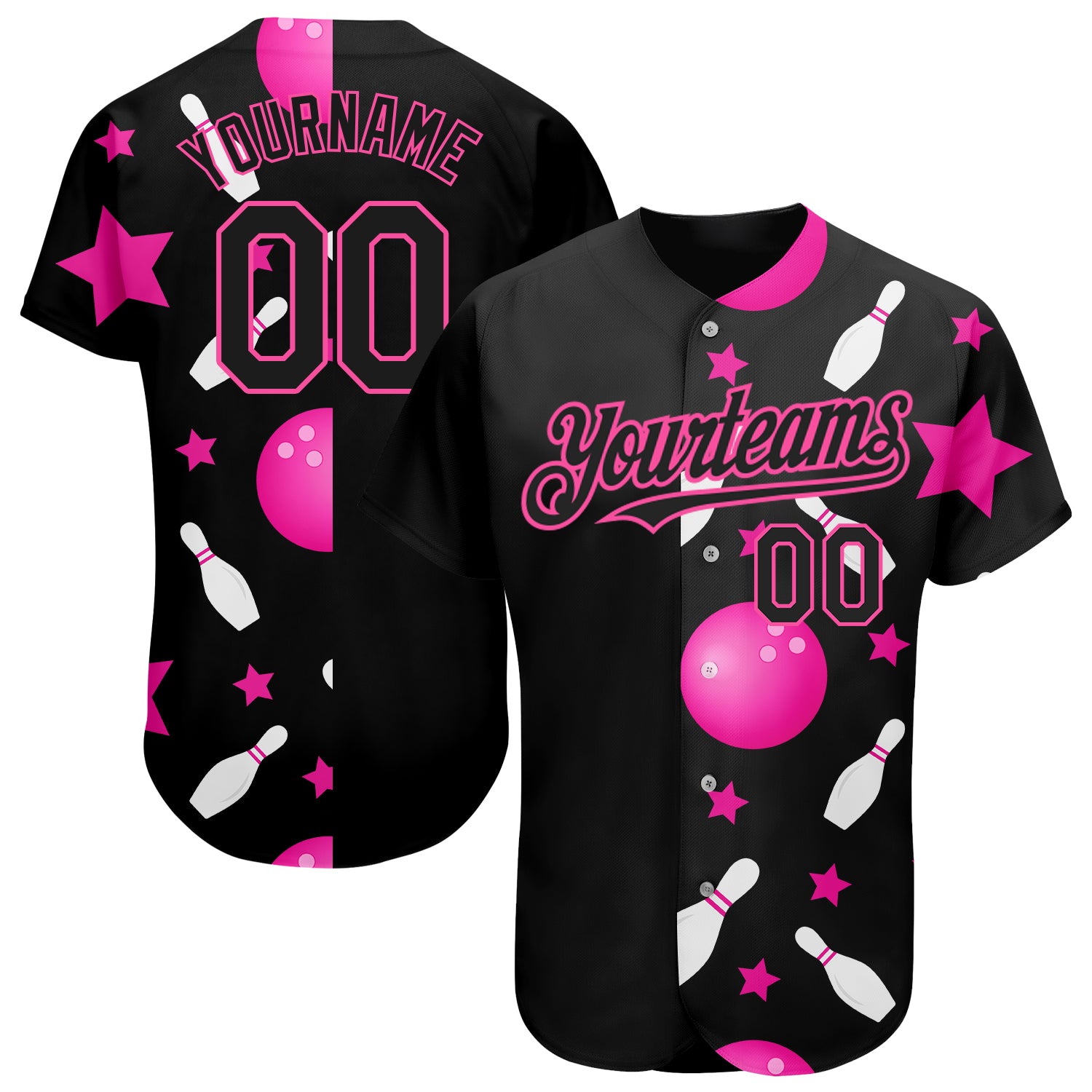 Personalized Black Pink 3D Pattern Bowling Jersey - Authentic Baseball Shirt Personalized Black Pink 3D Pattern Design Bowling