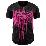 Custom Name and Number Personalized Black Pink 3D Dripping Splatter Art Baseball Jersey Personalized Black Pink 3D Pattern