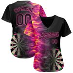 Custom Name and Number Personalized Black Pink 3D Fiery Dart Board Baseball Jersey Personalized Black Pink 3D Pattern Design