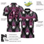 Custom Firely Golf Polo Shirt with Personalized Name & Number - Black Pink 3D Pattern Design Performance Golf Shirt Personalized