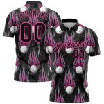 Custom Firely Golf Polo Shirt with Personalized Name & Number - Black Pink 3D Pattern Design Performance Golf Shirt Personalized