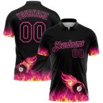 Custom Name Number Pink Black 3D Flame Design Billiards 8 Ball Performance Polo Shirt Personalized Black Pink 3D Pattern