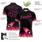 Custom Name Number Pink Black 3D Flame Design Billiards 8 Ball Performance Polo Shirt Personalized Black Pink 3D Pattern